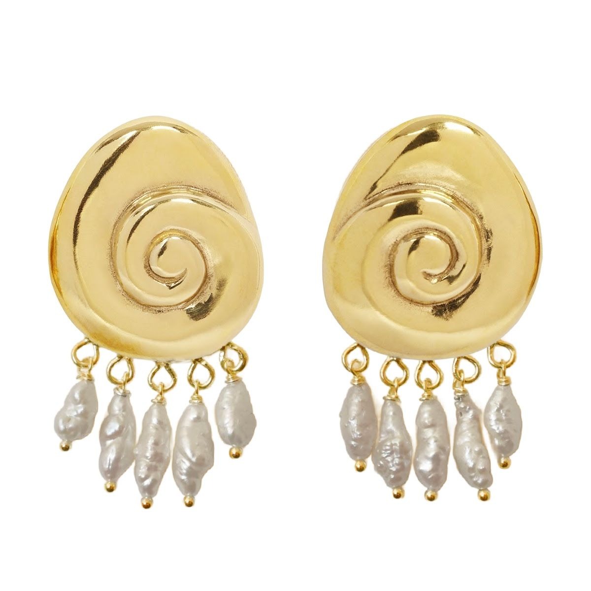 large compass earrings + pearls