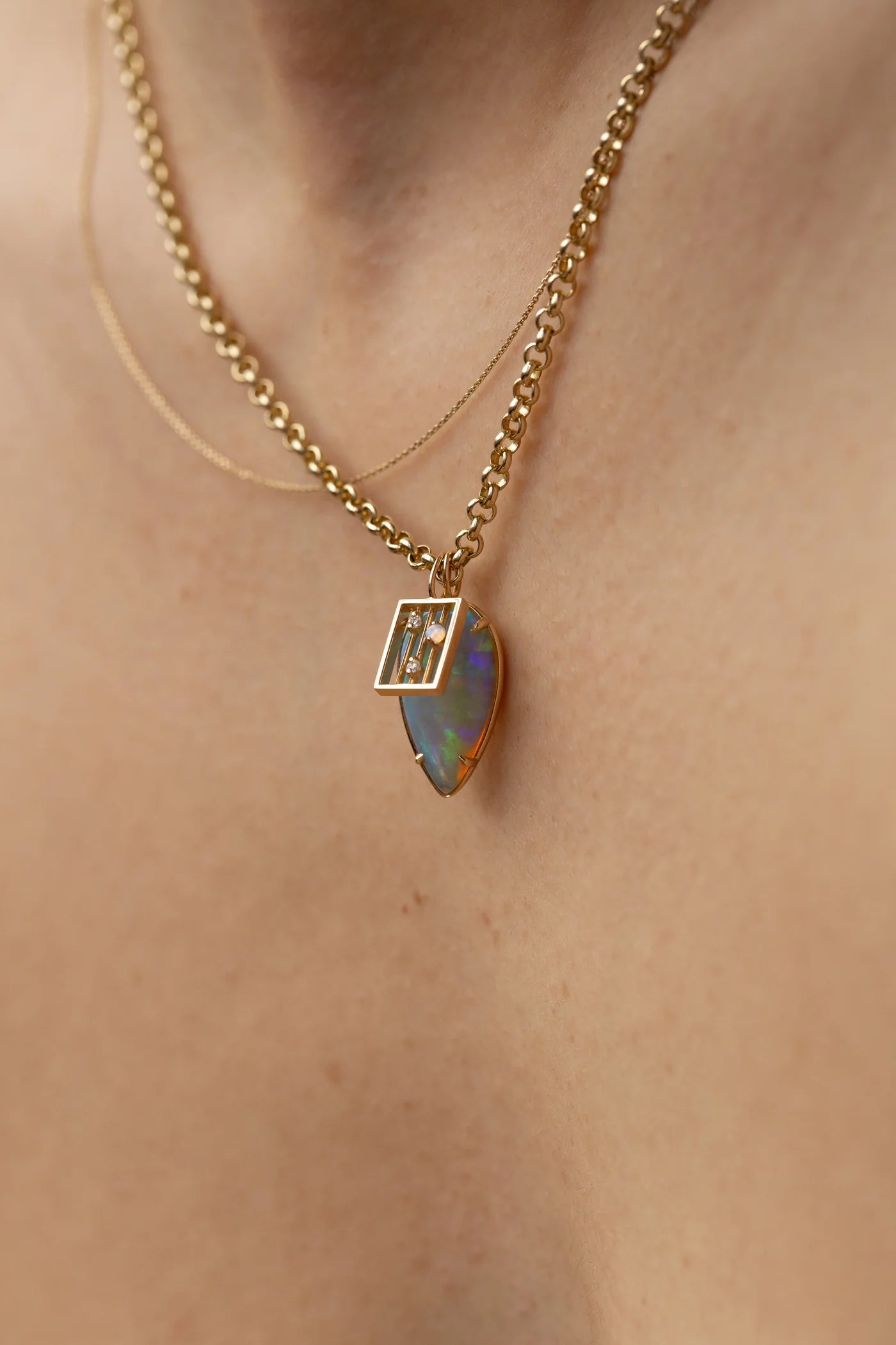 wwake / drift necklace - opal + diamond