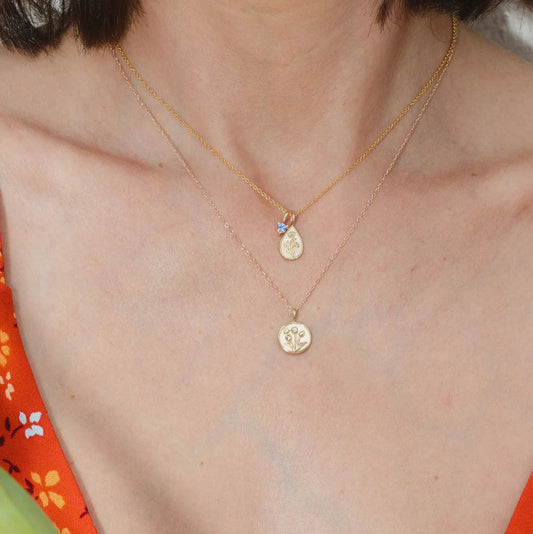 14k gold flower charm / july / water lily