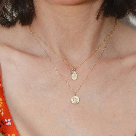 14k gold flower charm / august / poppy
