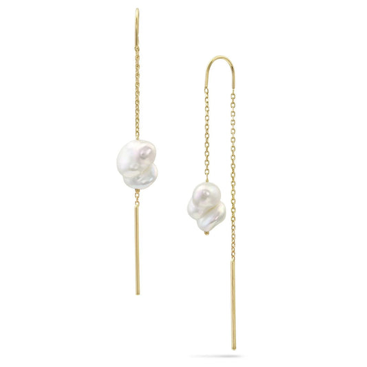 baby baroque white pearl threader earrings