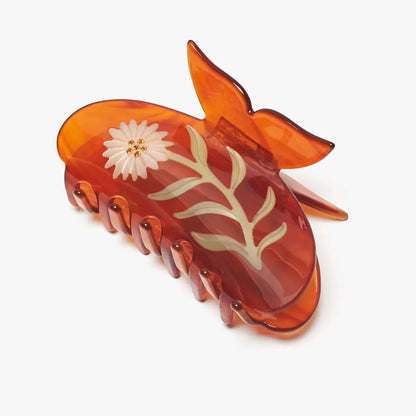 butterfly handle floral claw hair clip