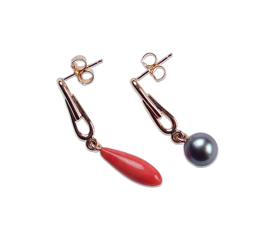 barleycorn chain drop earrings - vintage coral + freshwater pearl