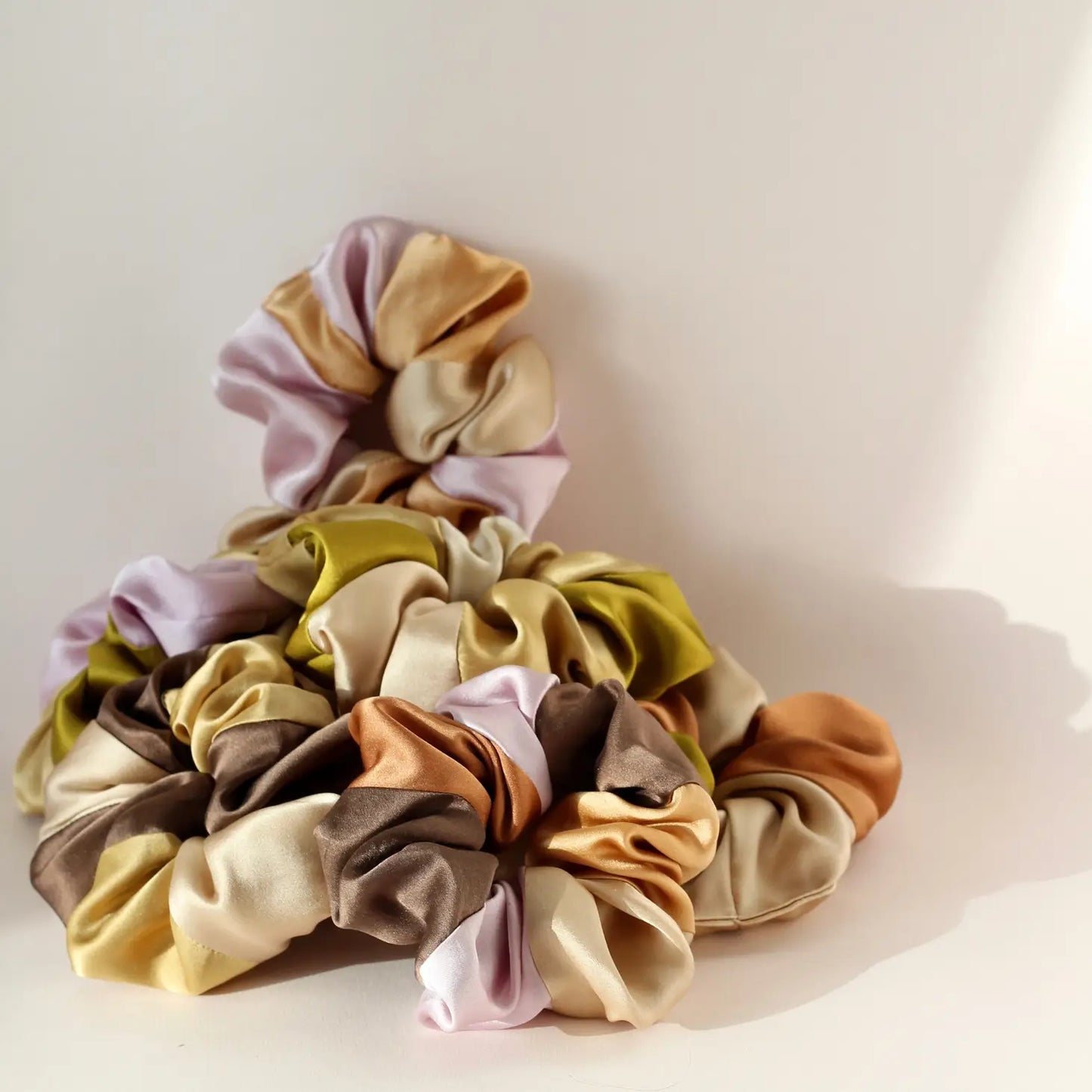 naturally dyed silk patchwork scrunchie