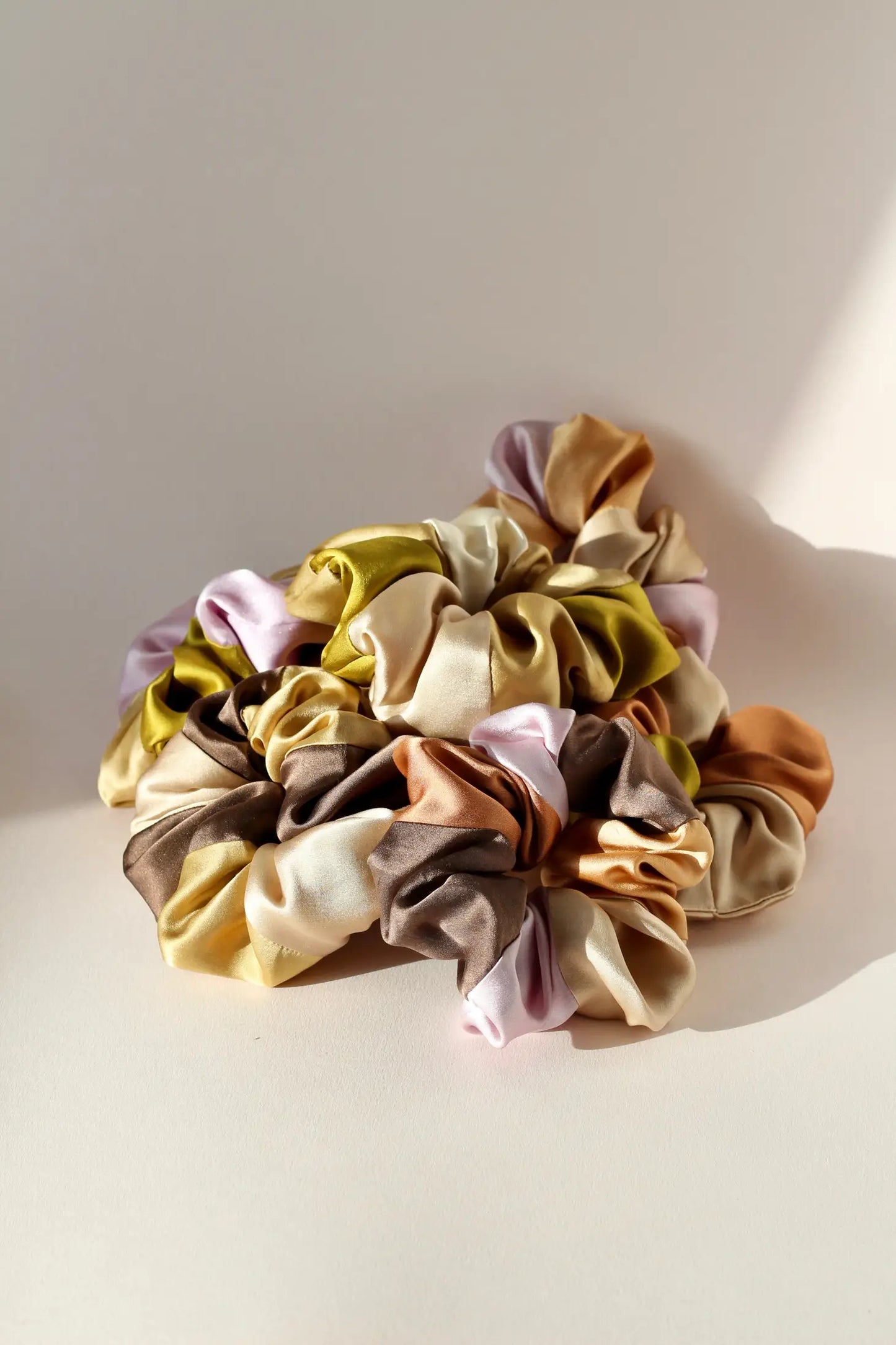 naturally dyed silk patchwork scrunchie