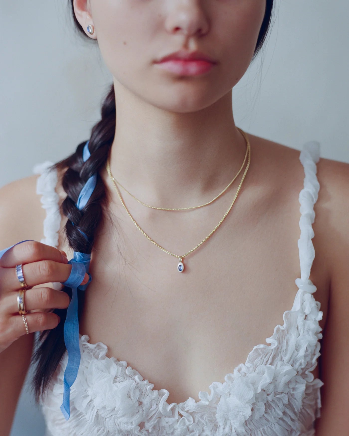 wwake / duo sapphire sister pendant charm
