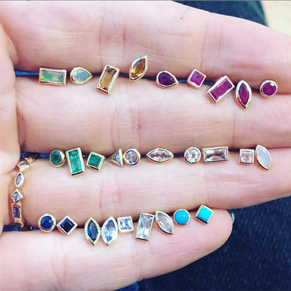 métier / bezel-set pear gemstone stud earrings