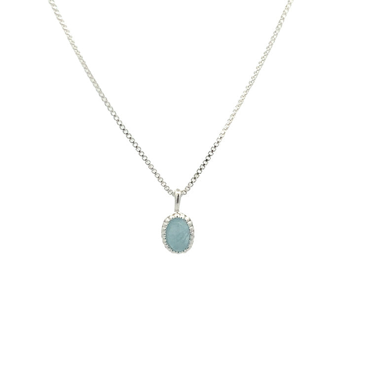oval milgrain pendant necklace - aquamarine cabochon