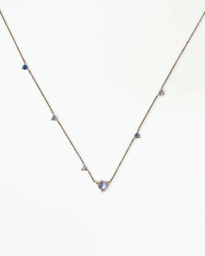 wwake / linear chain necklace - moonstone + diamond + sapphire