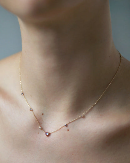wwake / linear chain necklace - moonstone + diamond + sapphire