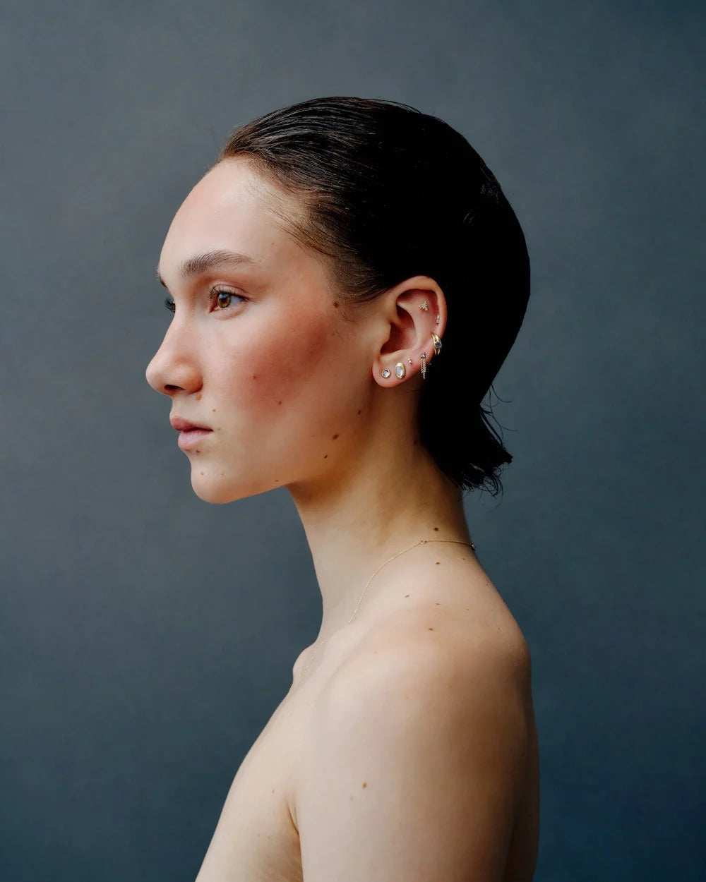 wwake / globe stud earrings - moonstone