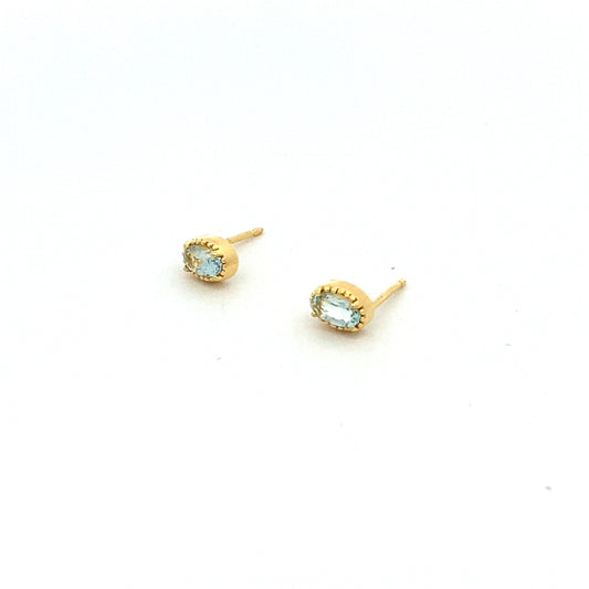 oval milgrain stud earrings - aquamarine
