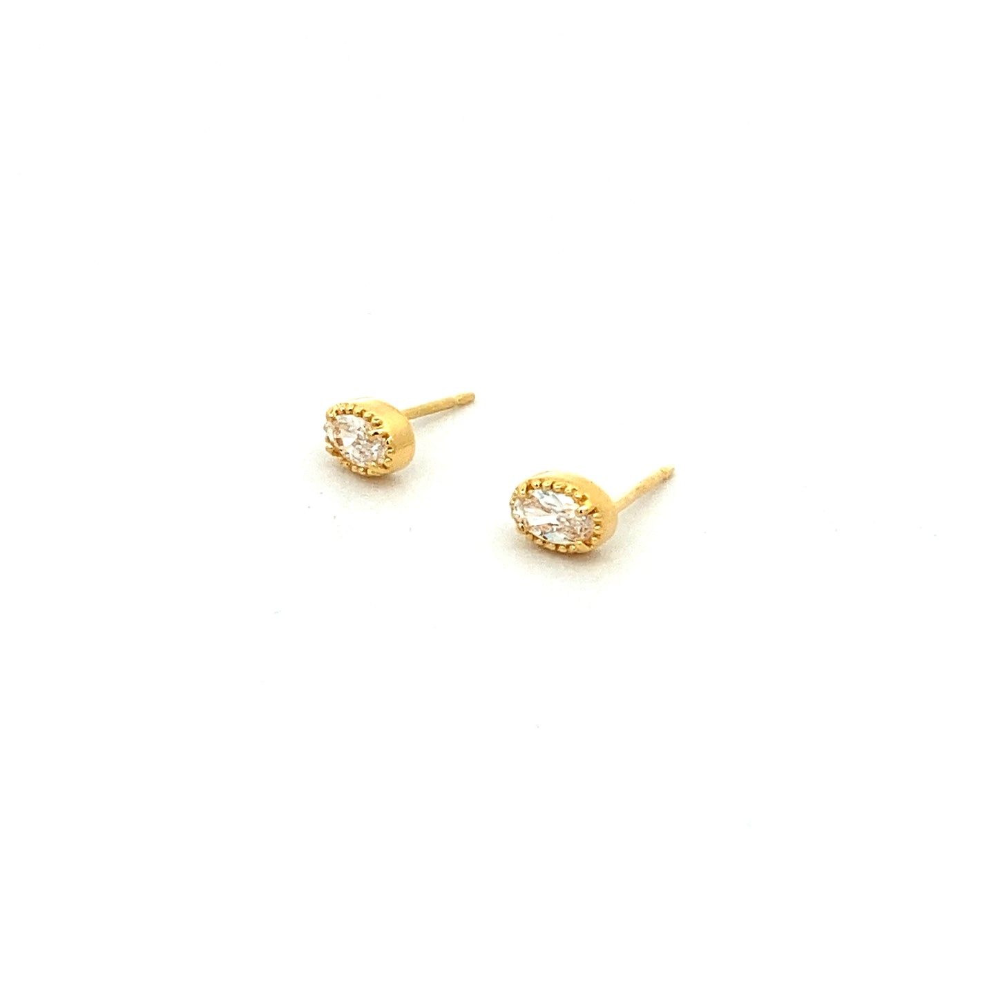 oval milgrain stud earrings - cz
