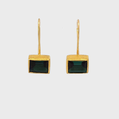 faceted rectangle green tourmaline drop earrings