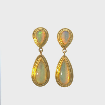 ethiopian opal double-framed teardrop stud drop earrings