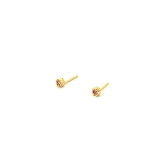 tiny round milgrain stud earrings - pink sapphire