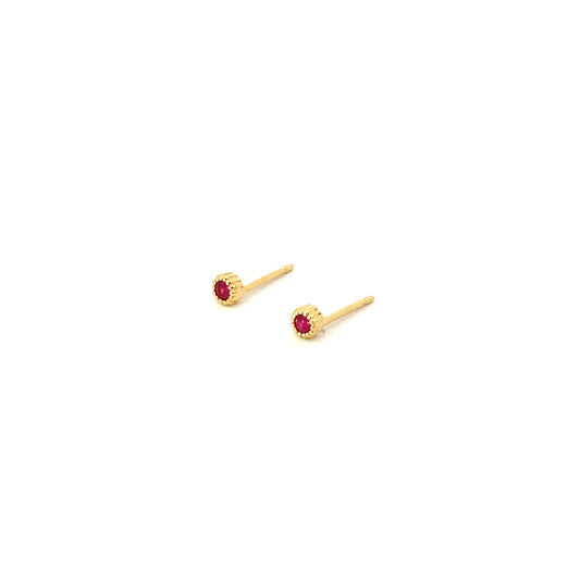 tiny round milgrain stud earrings - ruby