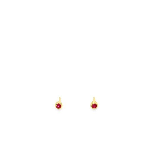 tiny round milgrain stud earrings - ruby