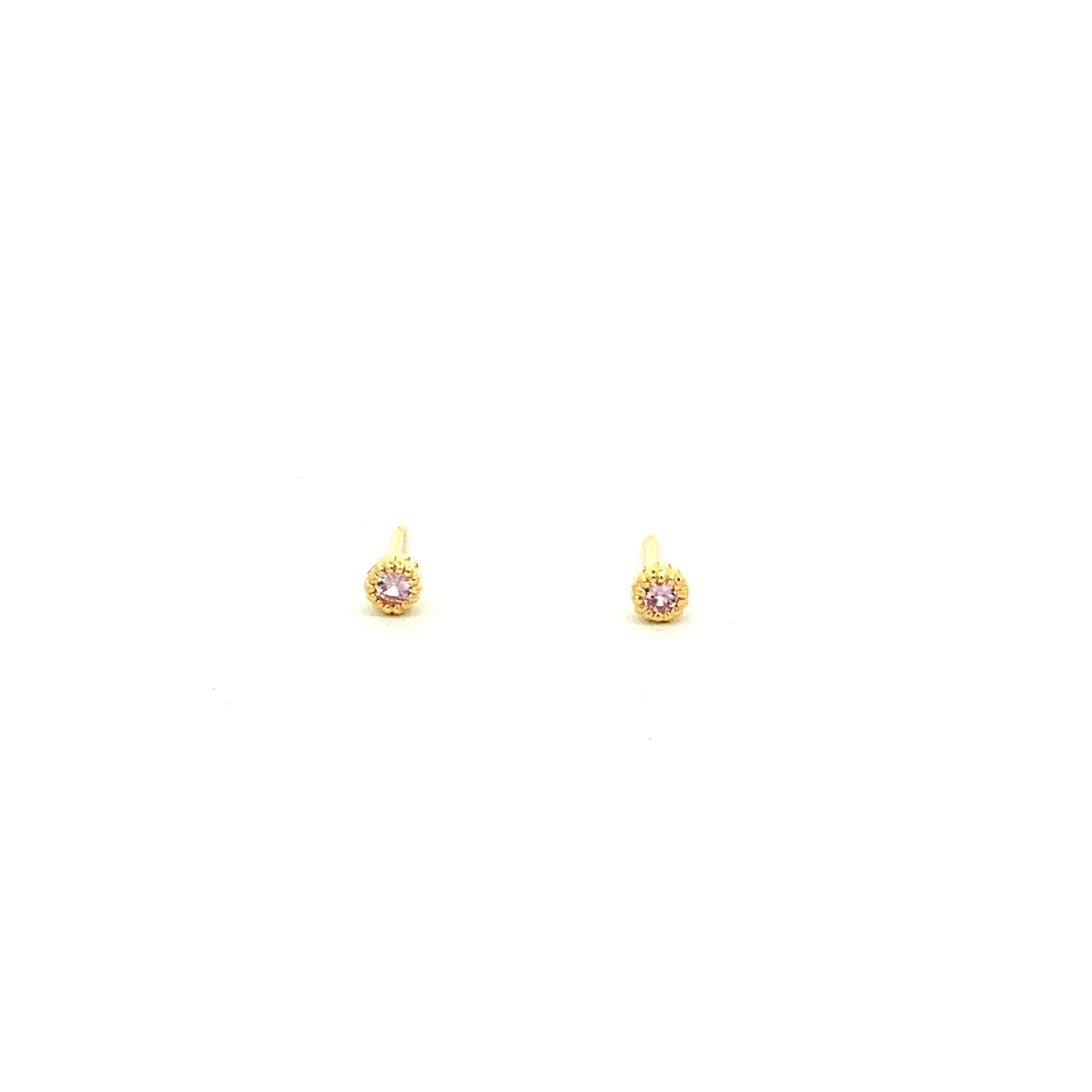 tiny round milgrain stud earrings - pink sapphire