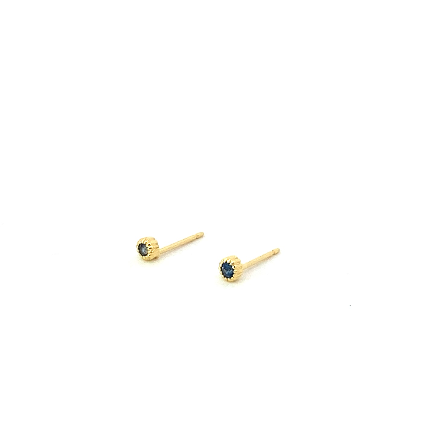 tiny round milgrain stud earrings - blue sapphire