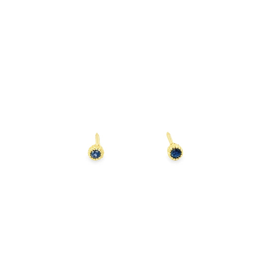 tiny round milgrain stud earrings - blue sapphire