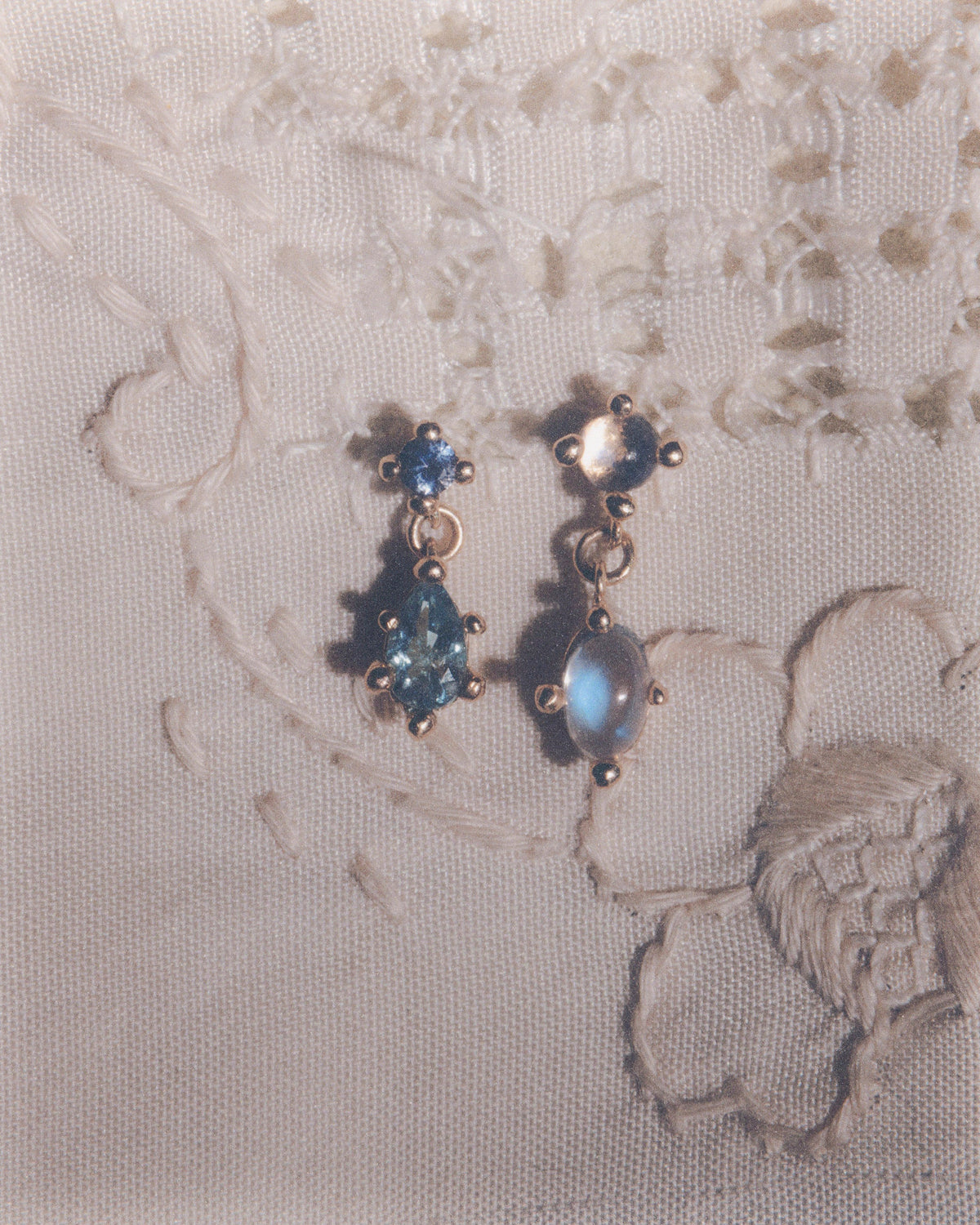 wwake / drop earrings - sapphire + aquamarine