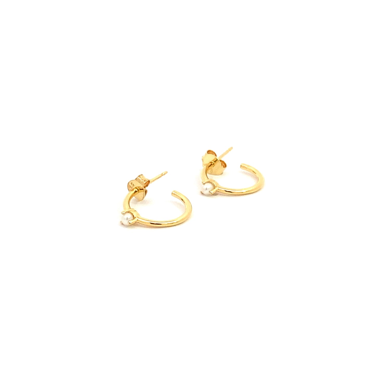 simple prong stone post hoop earrings - pearl