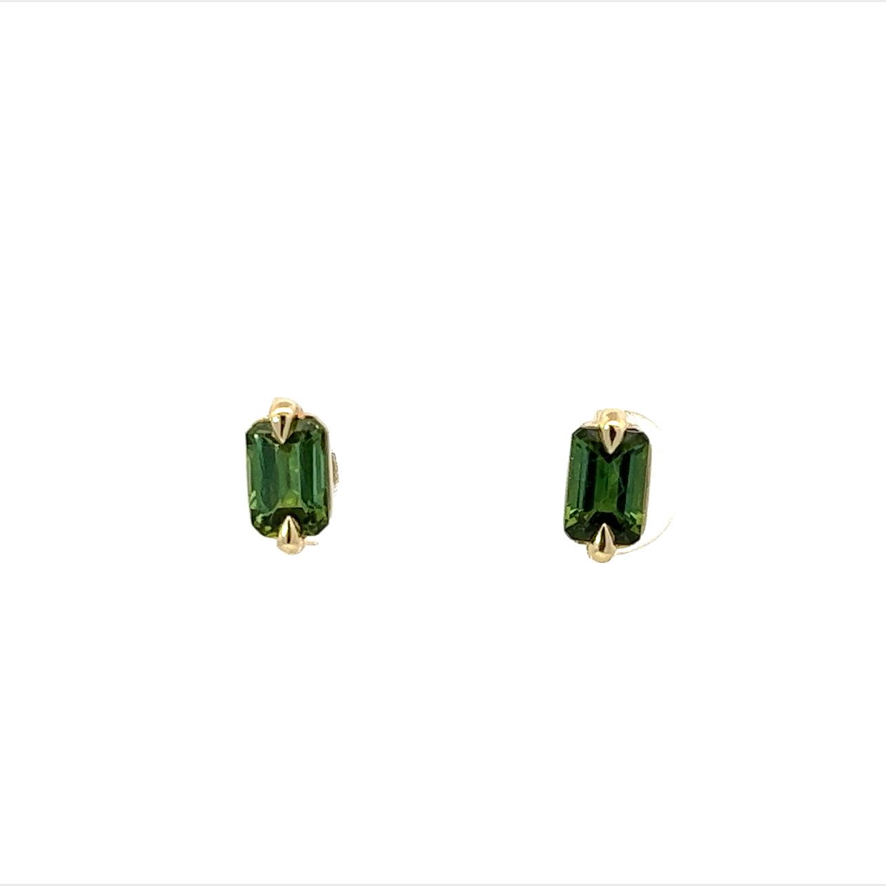 peacock green tourmaline radiant cut stud earrings