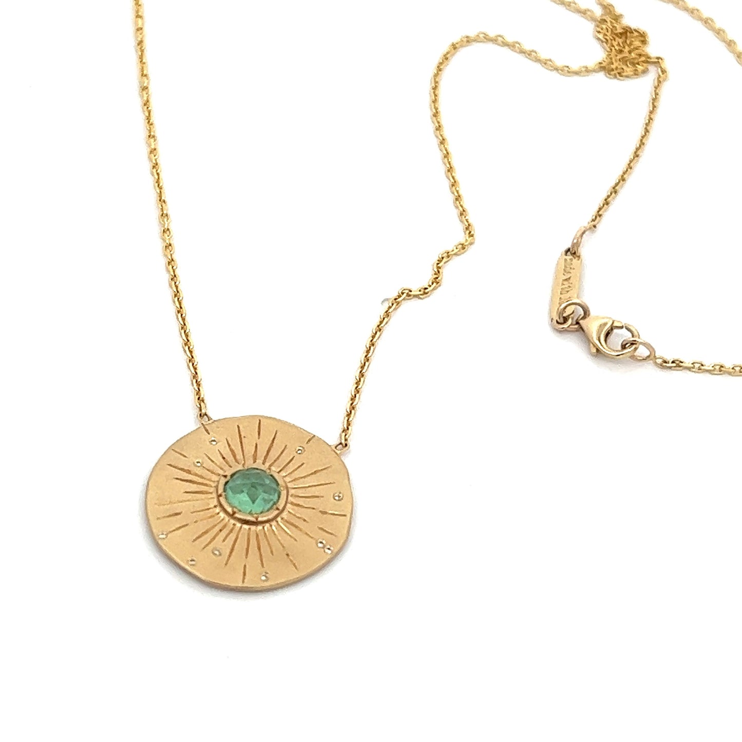 etched sea disc necklace - green tourmaline