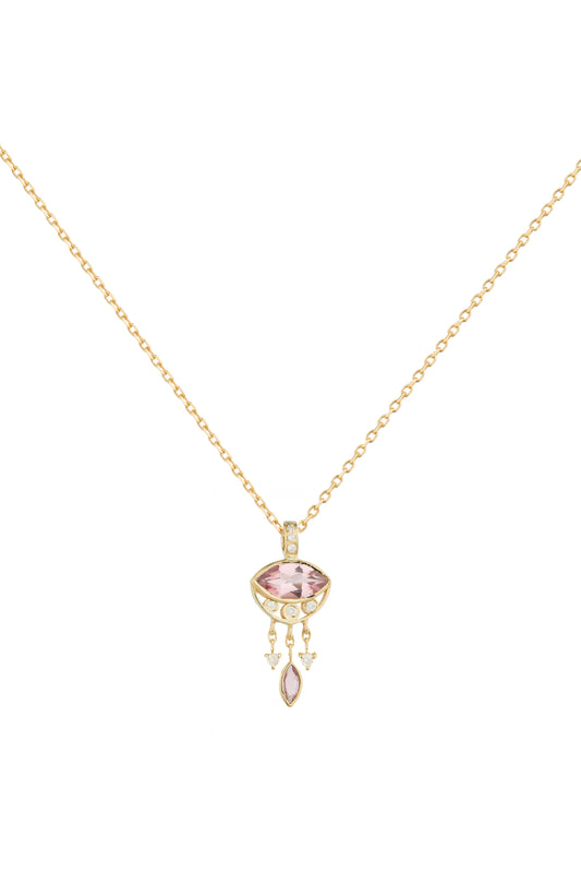light pink tourmaline marquise eye & dangling details necklace