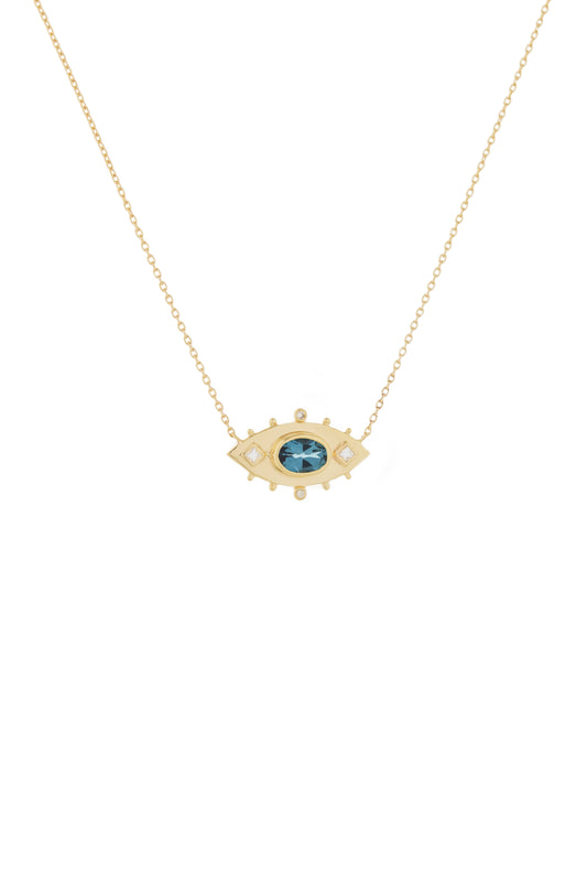 turquoise tourmaline oval eye & diamonds chain necklace