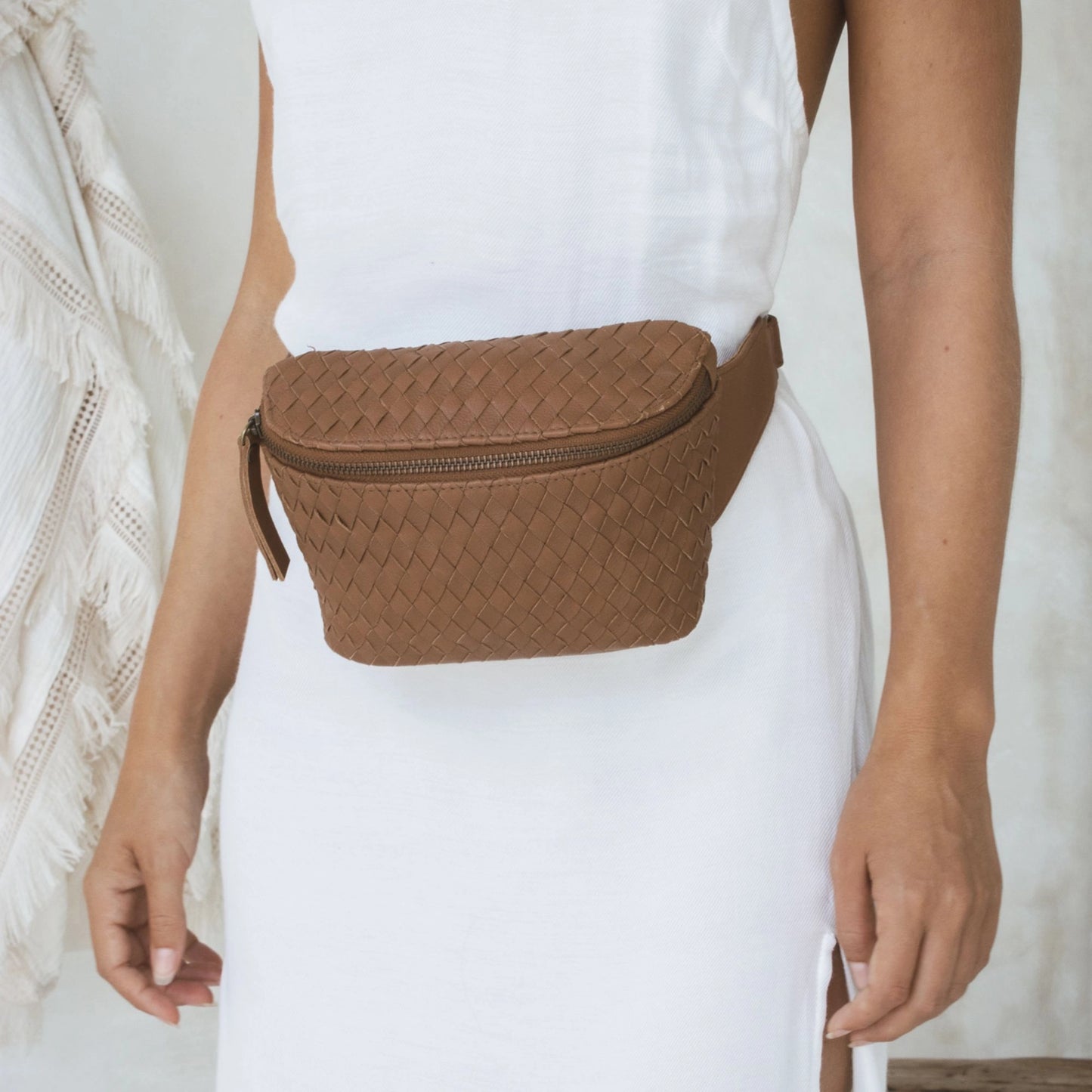 woven remy fanny pack - tan