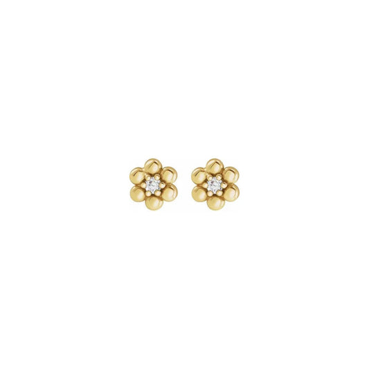 beaded daisy natural diamond stud earrings