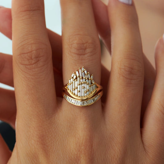curved baguette diamond wedding band - made to order