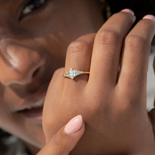 dainty deco engagement ring with marquise diamond - made to order