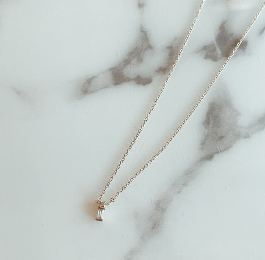 tiny baguette diamond necklace