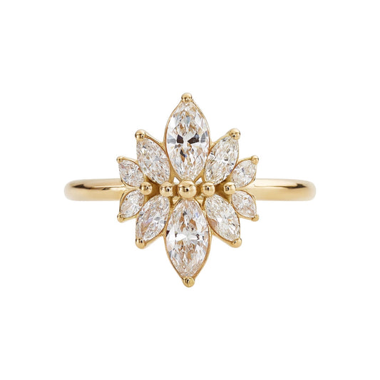 marquise cut diamond flower cluster engagement ring - made to order