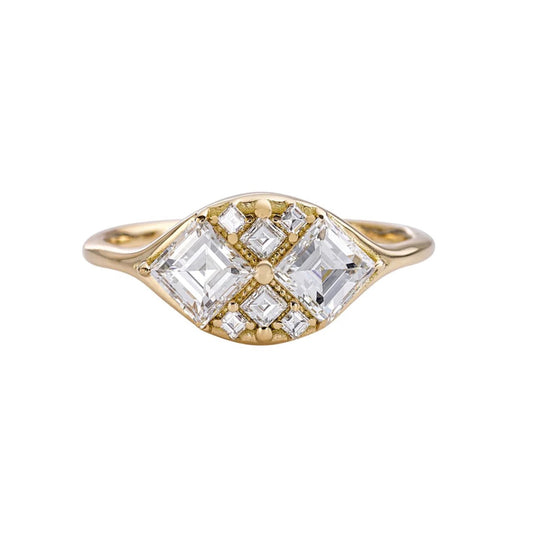 step cut engagement ring with eight square diamonds - made to order