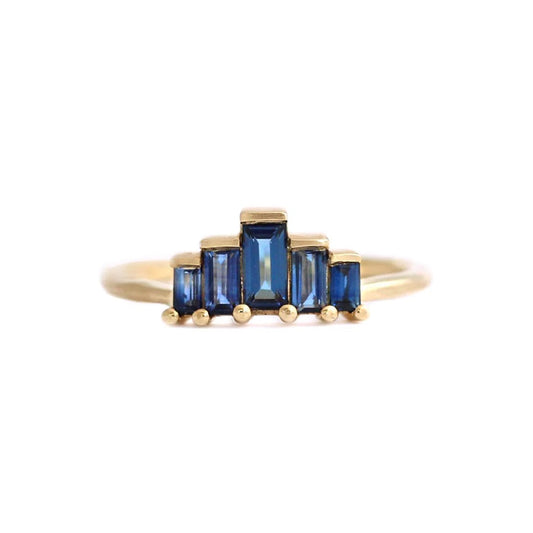 blue sapphires baguette cut engagement ring - made to order