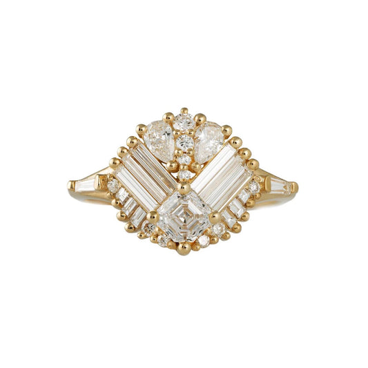 mirrored cluster ring with asscher cut diamond - made to order