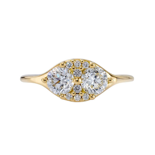 dual diamond engagement ring with a cluster of brilliant cut diamonds - made to order