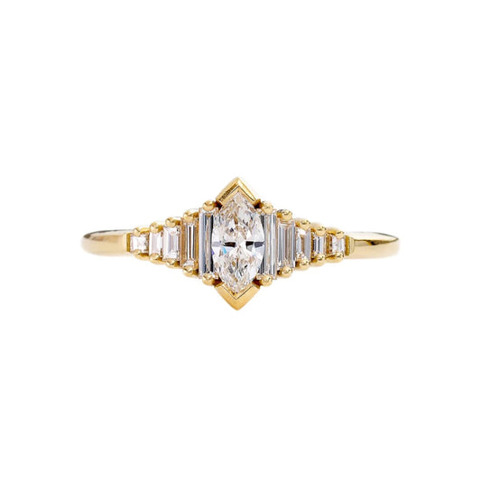 dainty deco engagement ring with marquise diamond - made to order