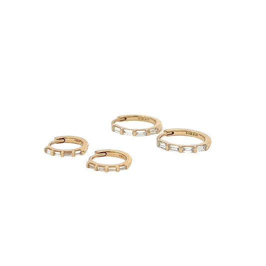 baguette tiny hoop earrings - natural diamond