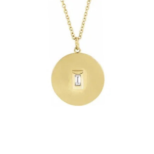 baguette diamond disc pendant necklace