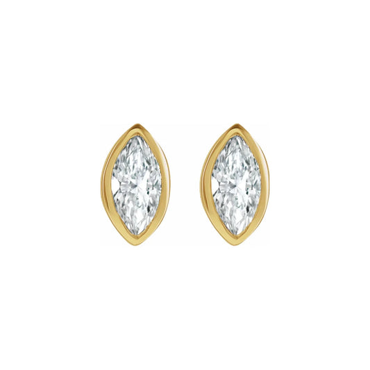 marquise bezel stud earrings - natural diamond