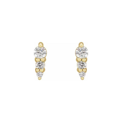 three-stone graduated bar stud earrings - natural diamond