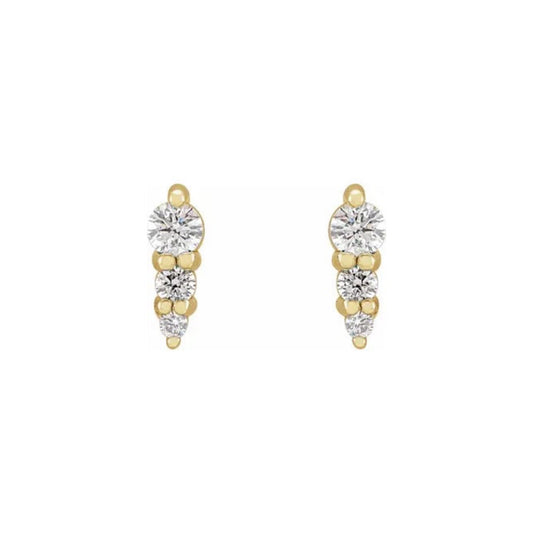 three-stone graduated bar stud earrings - natural diamond