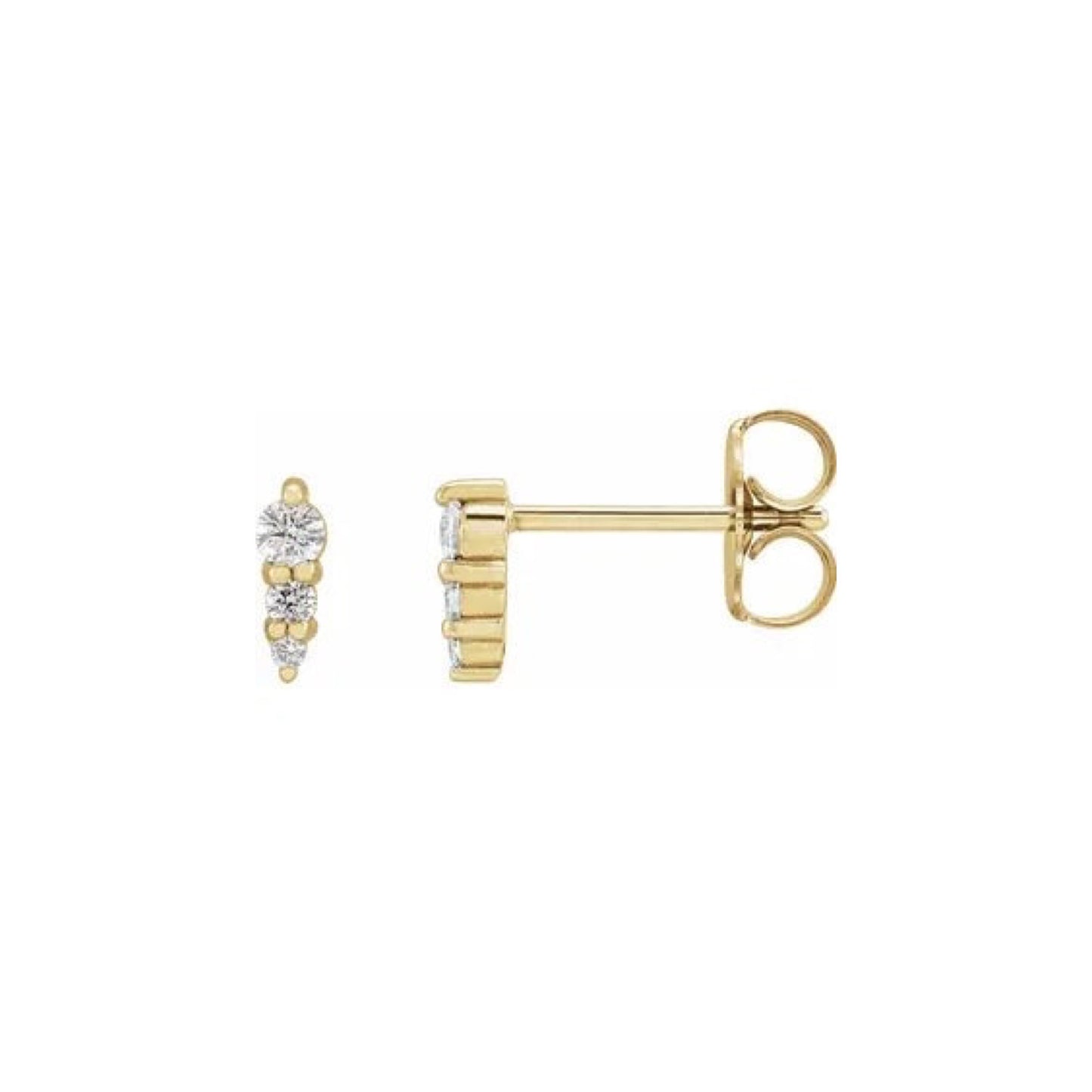 diamond three-stone graduated bar stud earrings
