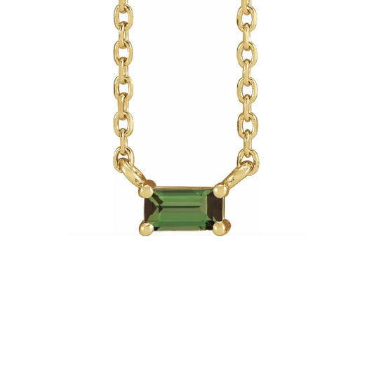 green tourmaline baguette gold necklace