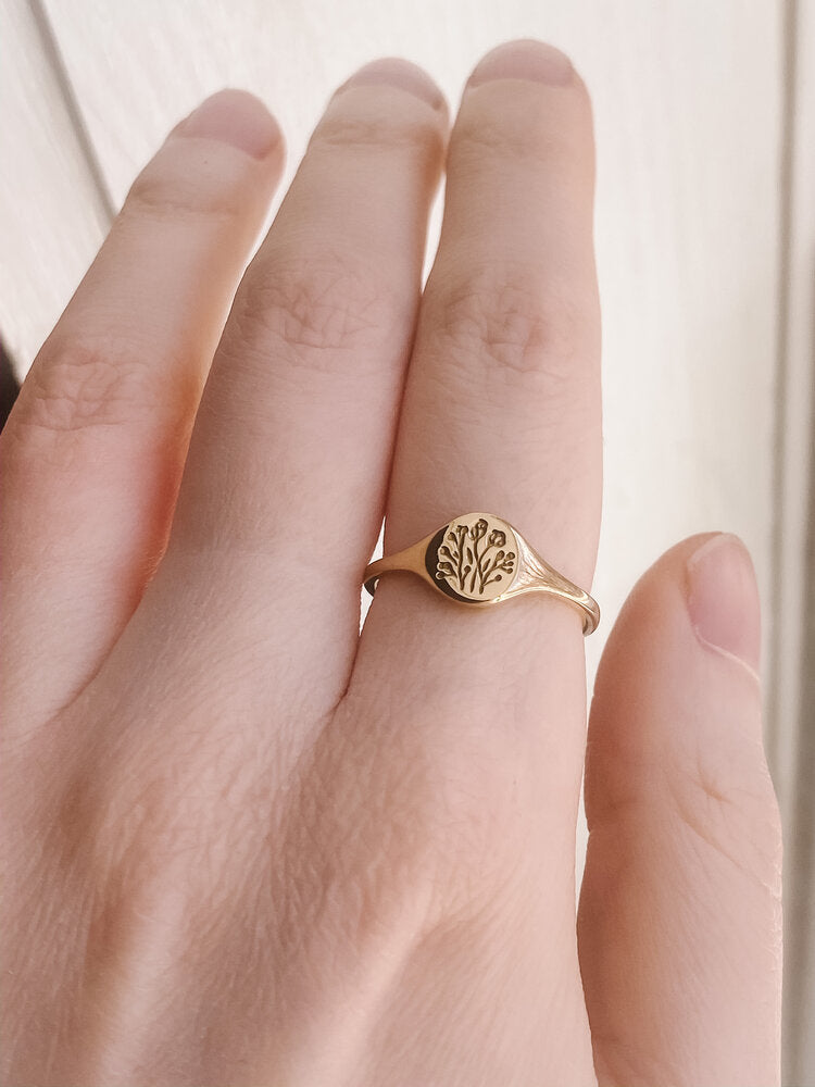 gold mini signet ring - wildflower